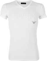 Emporio Armani - Basis V-Hals Shirt Wit met Glansprint - M