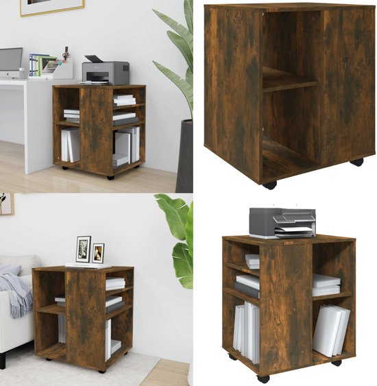 Kast verrijdbaar 60x53x72 cm bewerkt hout gerookt eikenkleurig