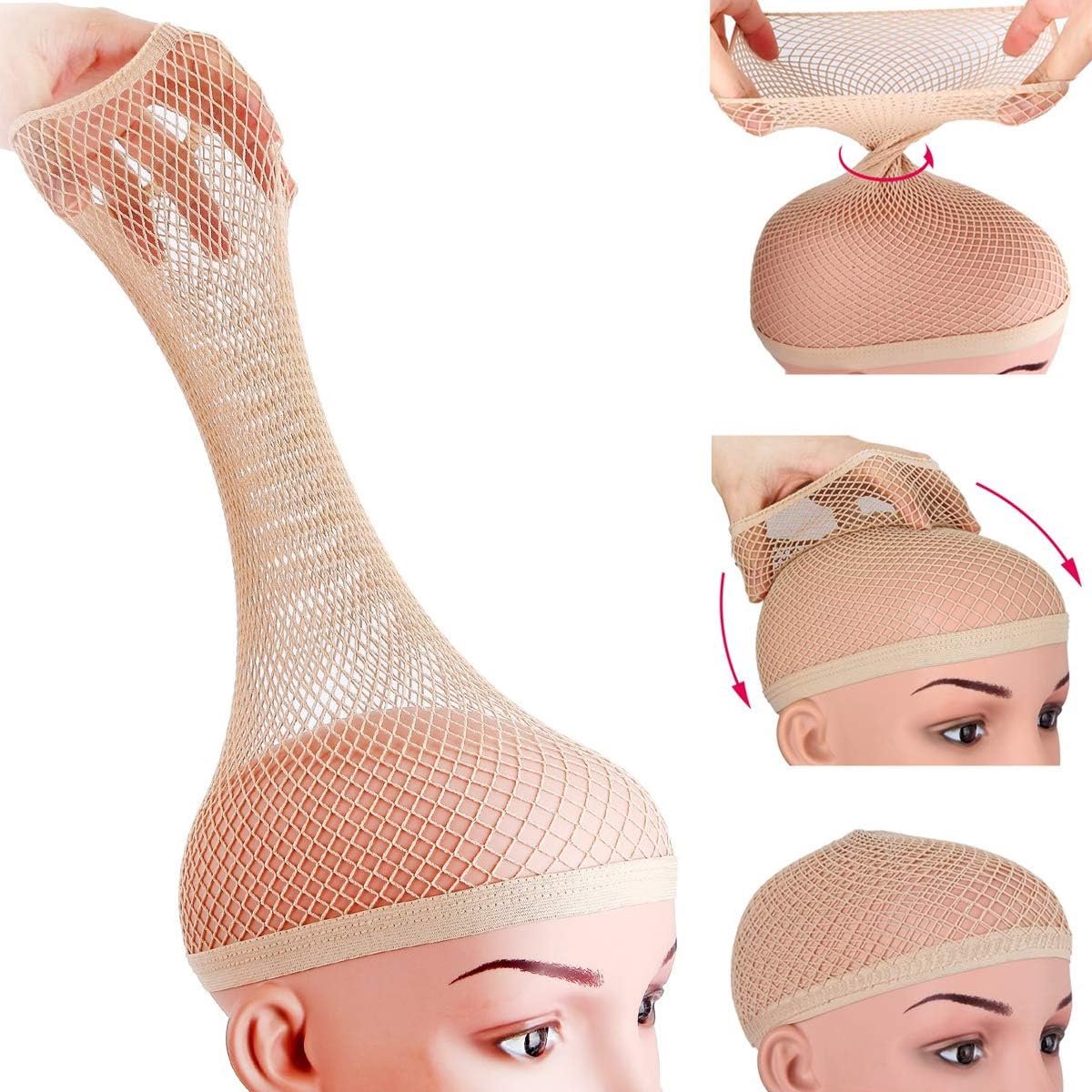 Mesh Pruik Cap voor Lang Haar - Haarnet en Haarkapje - Zwart (2 Stuks)