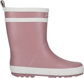 Roze regenlaars met witte randen en twee witte strepen, ZIGZAG logo.
