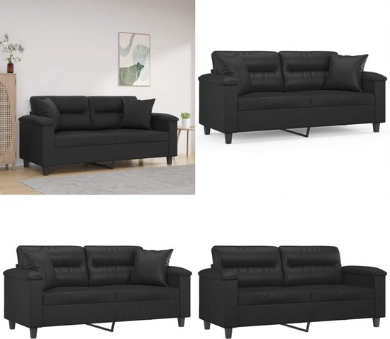 vidaXL Canapé deux places avec coussins décoratifs 140 cm similicuir noir - Canapé deux places - Canapés deux places - Canapé 2 places - Canapé