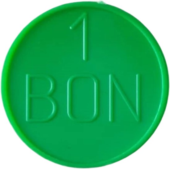 500 Jetons / kunststof munten groen/ met opdruk " 1 BON" / Consumptiemunten / 500 st / Herbruikbaar / Tokens /