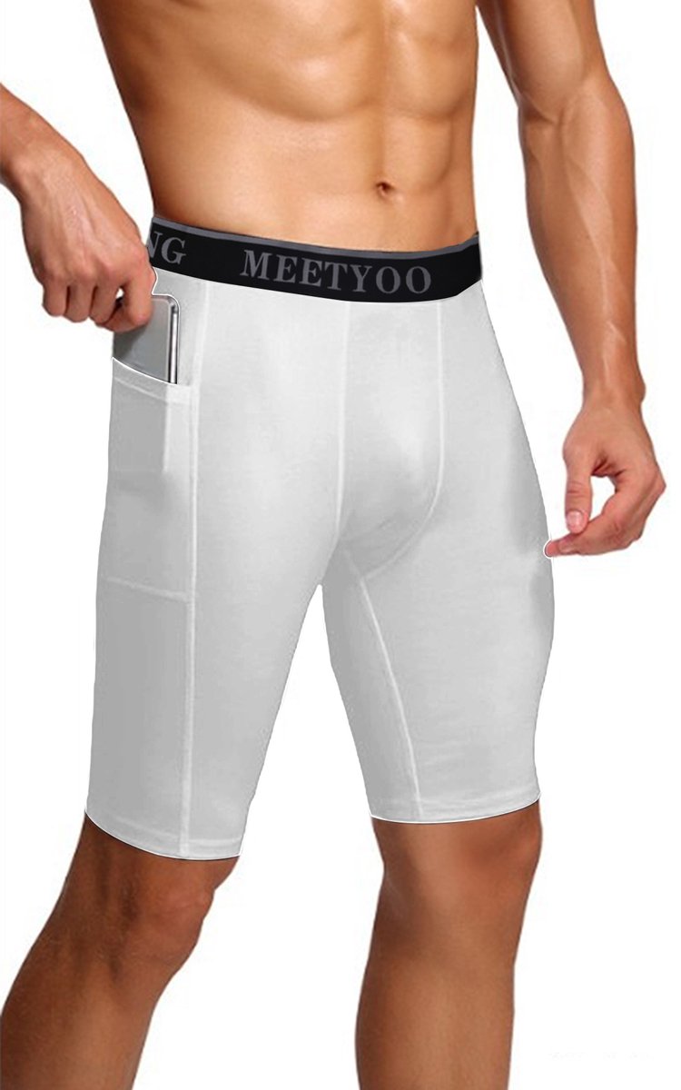 MEETYOO Comfort Ademend Heren shorts - Zwart -- sportieve korte broek - Gym - Sport - hardloop Shorts - Comfort fit- Universeel - sport - yoga - fitness - outdoor sport - jogging -Slidingshort - Tight-Wit-M