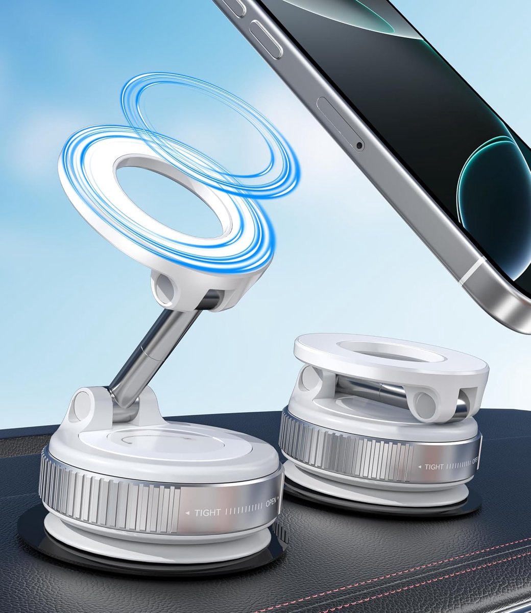 Vacuüm Zuig Magnetische Telefoonhouder voor Auto - Compatibel met MagSafe, 360° Verstelbaar en Opvouwbaar