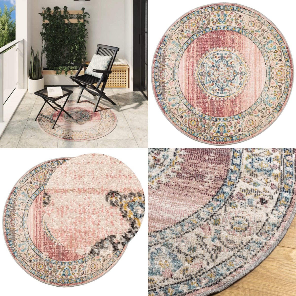 Vloerkleed ARBIZU binnen en buiten vintage stijl 120 cm Vloerkleed ARBIZU binnen en buiten vintage stijl 120 cm