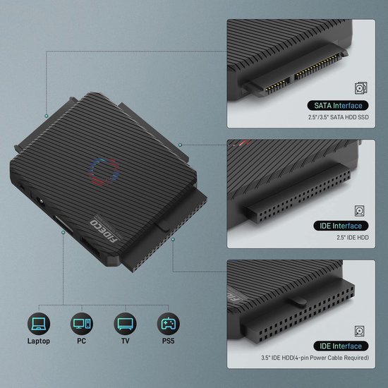 USB 3.0 naar SATA en IDE Adapter - Externe Harde Schijf Reader voor 2.5 en 3.5 inch HDD en SSD van Ewent — afbeelding 2