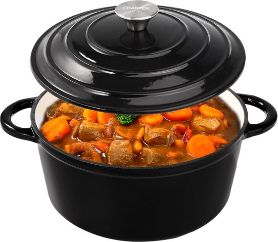 Castex Elegance Royal Gietijzeren Braadpan Inductie - 24 cm -3,9L - Pan met deksel- Braadpannen Gietijzer – Zwart