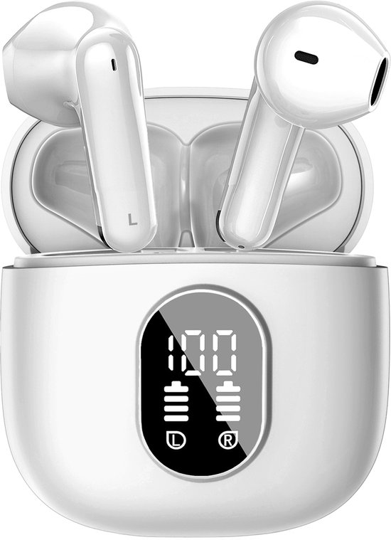 Soundtrex X-Pro Draadloze oordopjes - Bluetooth Oordopjes - Oortjes draadloos - Earpods - LED Display - Bluetooth 5.3 - Wit