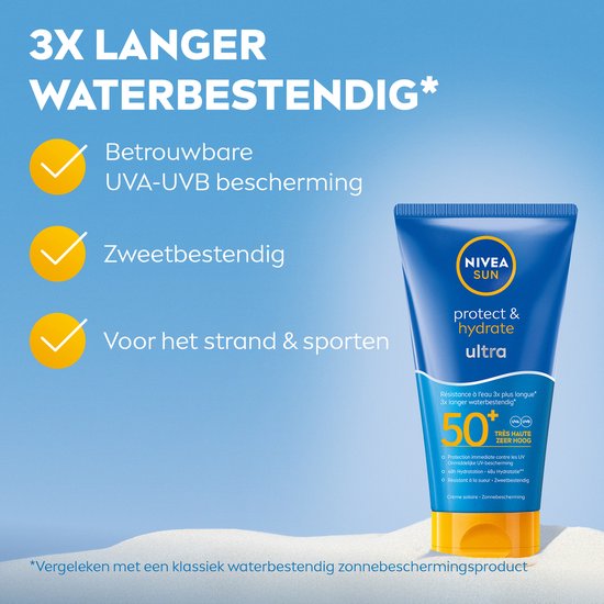 NIVEA SUN Protect & Hydrate Ultra Zonnebrand Crème - SPF 50+ - Zeer waterproof - Zonnecrème - Met Vitamine E - 150 ml