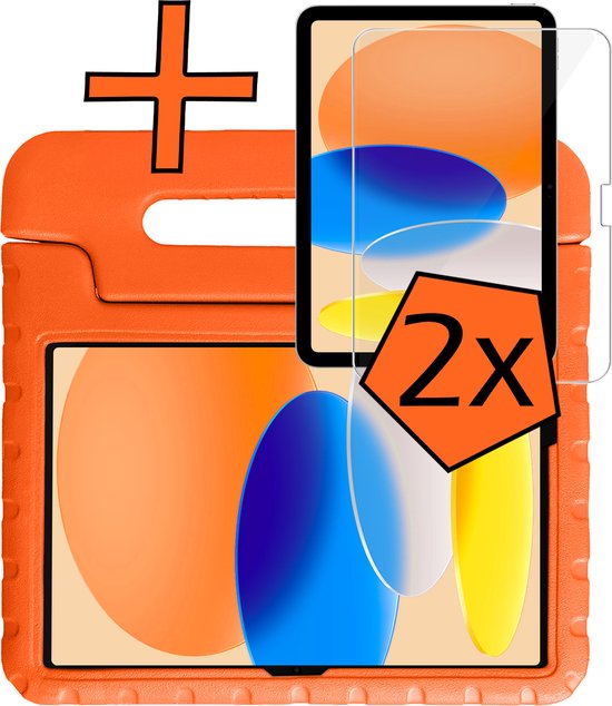 Coque pour iPad 2025, Bumper , adaptée aux Kids , avec 2 films de protection d'écran, compatible avec iPad 11, Oranje