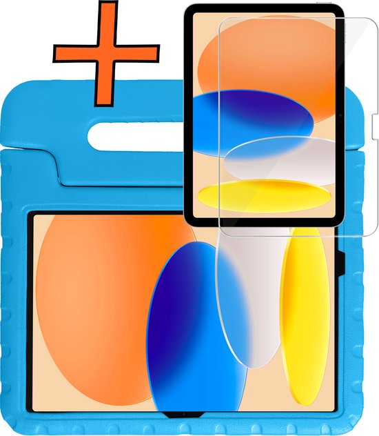 Hoes Geschikt voor iPad 2025 (A16 ) Hoes Bumper Kindvriendelijk Kids Case Kinderhoes Met Screenprotector - Hoesje Geschikt voor iPad 11 Hoesje Shockproof Cover Hoes - Blauw