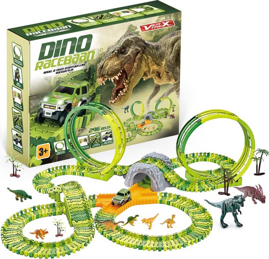 Vertrex 260-delige Dinosaurus Racebaan XXL - Dino Speelgoed - Met 2x Zelfrijdende Safari Auto