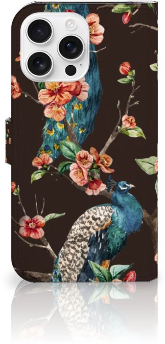 iPhone 16 Pro Max Telefoonhoesje met Pasjes Pauw met Bloemen