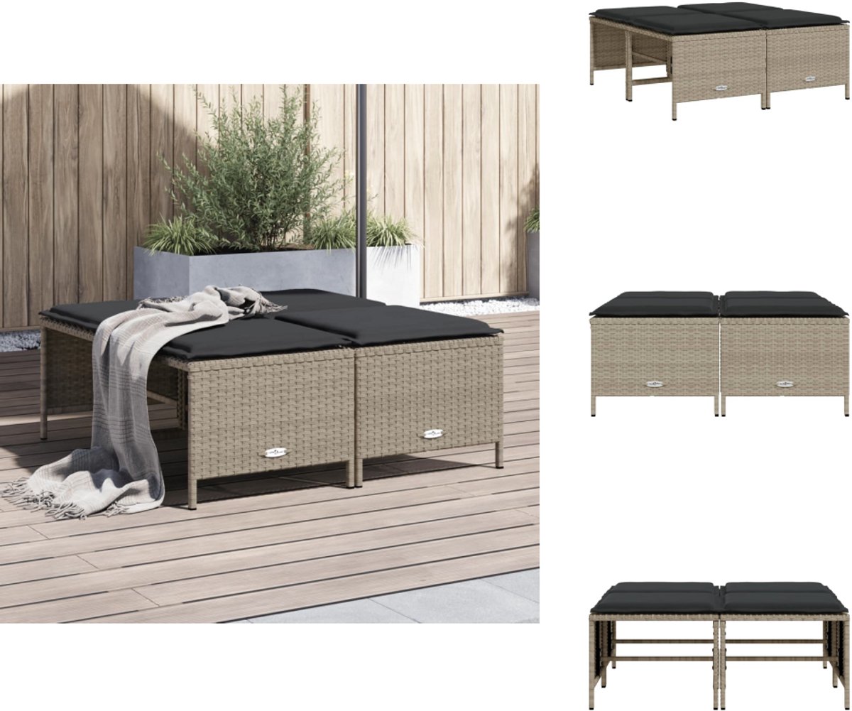 vidaXL Tuinkrukken - met - kussens - 4 - st - poly - rattan - lichtgrijs