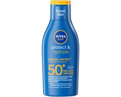 NIVEA SUN Protect & Hydrate Travelsize Zonnebrand SPF 50 – Mini Zonnebrand – Reisformaat Zonnecrème Waterbestendig – 100 ml
