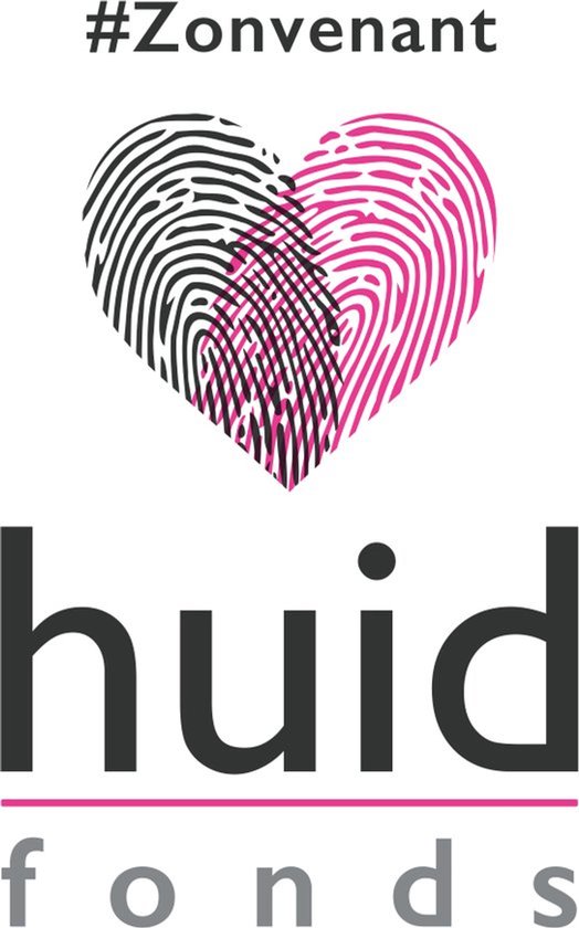 Logo met hashtag Zonnenent en hartvormige vingerafdrukken voor Huidfonds.