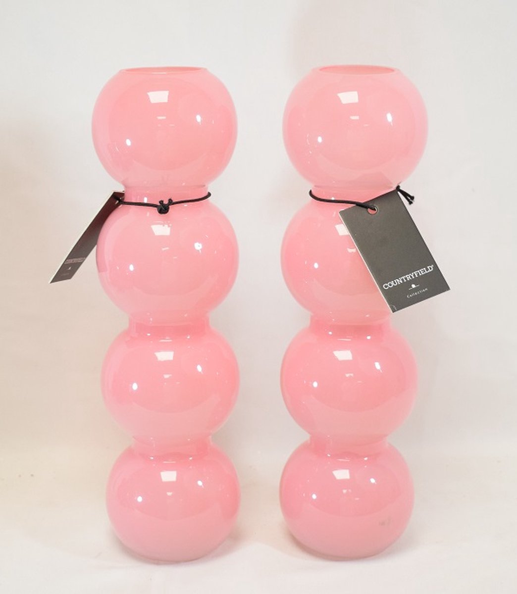 Countryfield 2 stuks - vaas - bollenvaas - smalle vaas - roze - glas - Hoogte 30 cm - Ø 8,5 cm - opening 4,5 cm - Bohemian - Ibiza