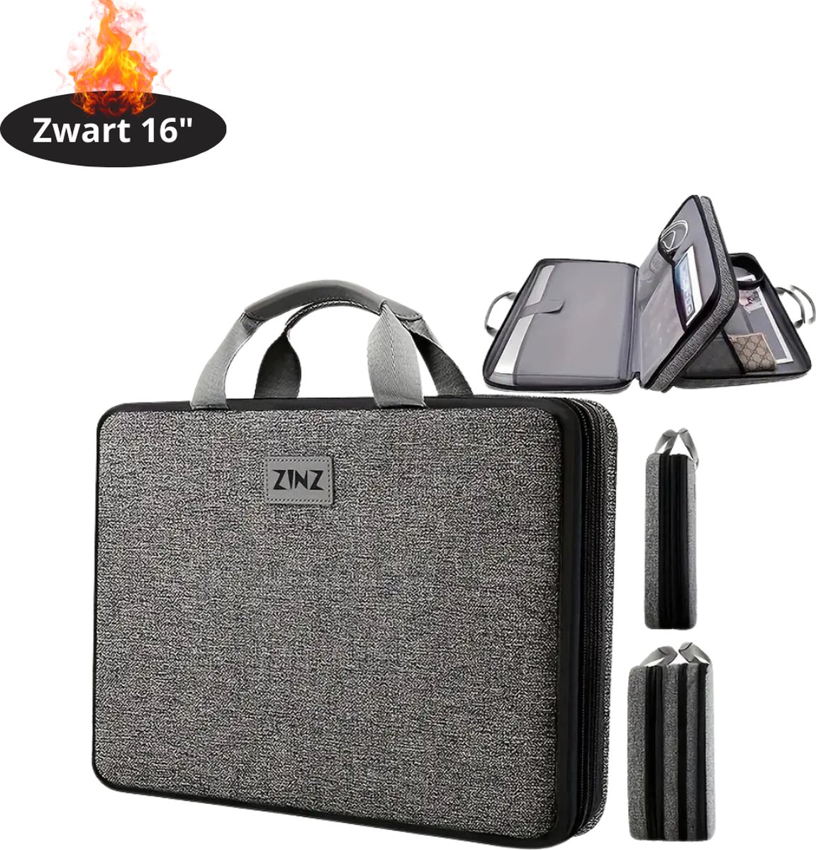 Nivard Laptoptas Schokbestendig - Laptop Sleeve - Rugtas - Schoudertas - Laptoshoes - Kantoortas - Dames & Heren - 16 Inch - Donkergrijs/Zwart