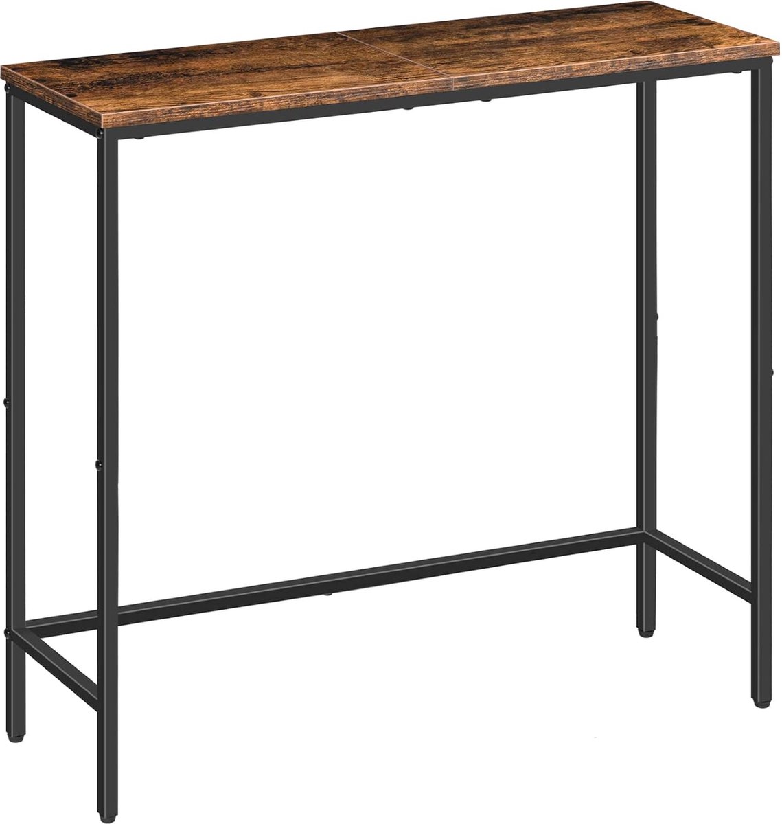 Trankielo Stijlvolle Smalle Bijzettafel – Stabiele Industriële Displaytafel – Compacte Salontafel voor Kleine Ruimtes – Rustiek Bruin Zwart