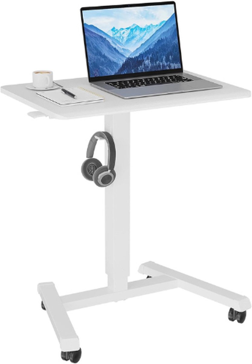 65×45Cm Mobiel Staand Bureau Met 4 Wielen - In Hoogte Verstelbaar Overbed-Bureau - Ergonomisch Werkstation Voor Woonkamer - Slaapkamer - Kantoor - Maximale Belasting 15Kg - Wit