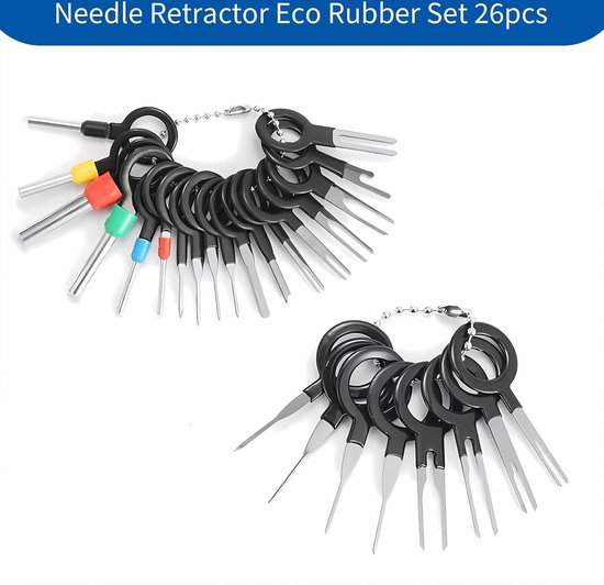 Retoo Ontgrendelingsgereedschap, autostekker, uitspingereedschap, 18 stuks terminal removal tool kit, draadconnector, pinextractor, steekverbinding demontage, gereedschap pintrekker