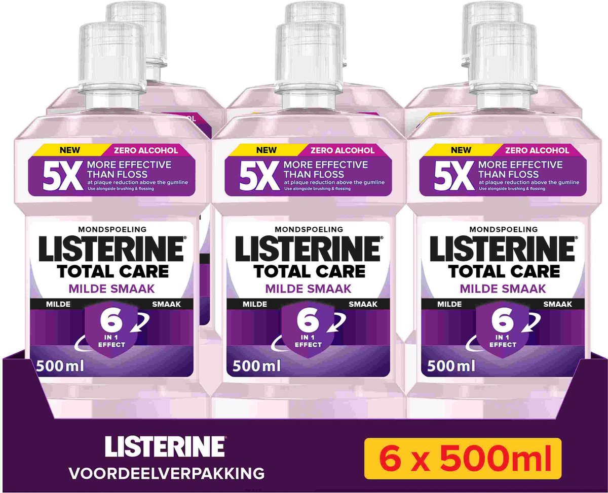 Goedkoopste LISTERINE Mondwater Extra Milde Smaak - mondspoeling - zonder alcohol - helpt bacteriën verwijderen - 6 x 500ml