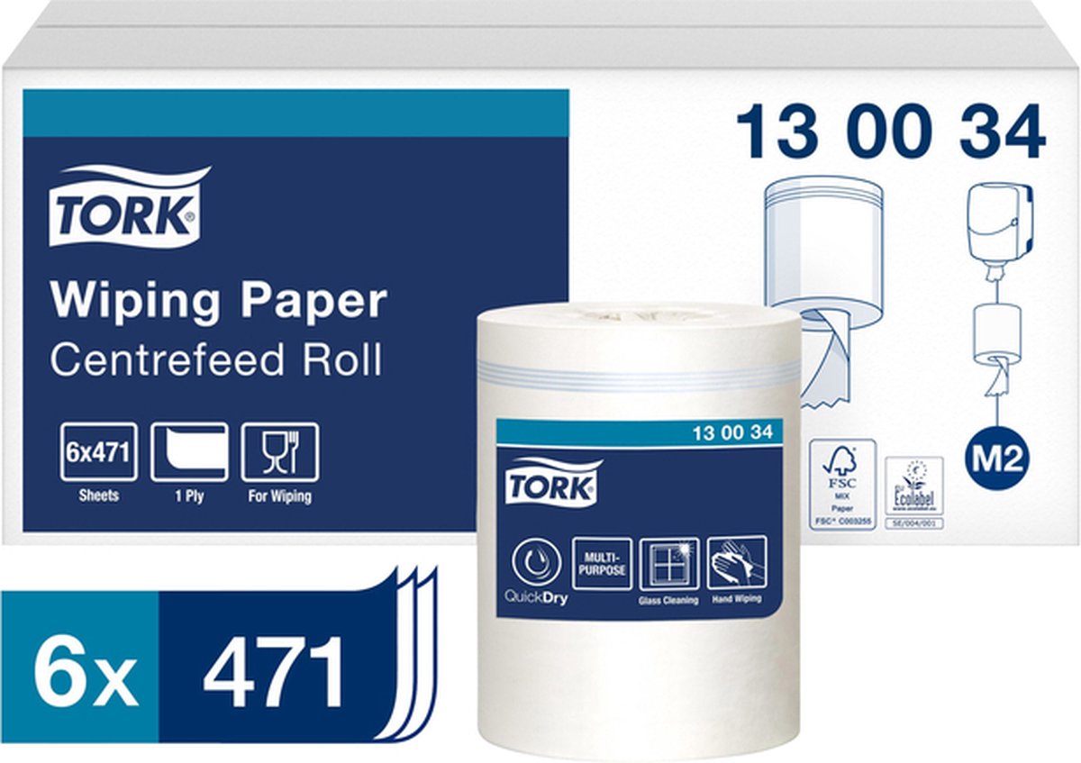 Goedkoopste Poetspapier Tork M2 Premium 1-laags 165m wit 130034 | 32 stuks