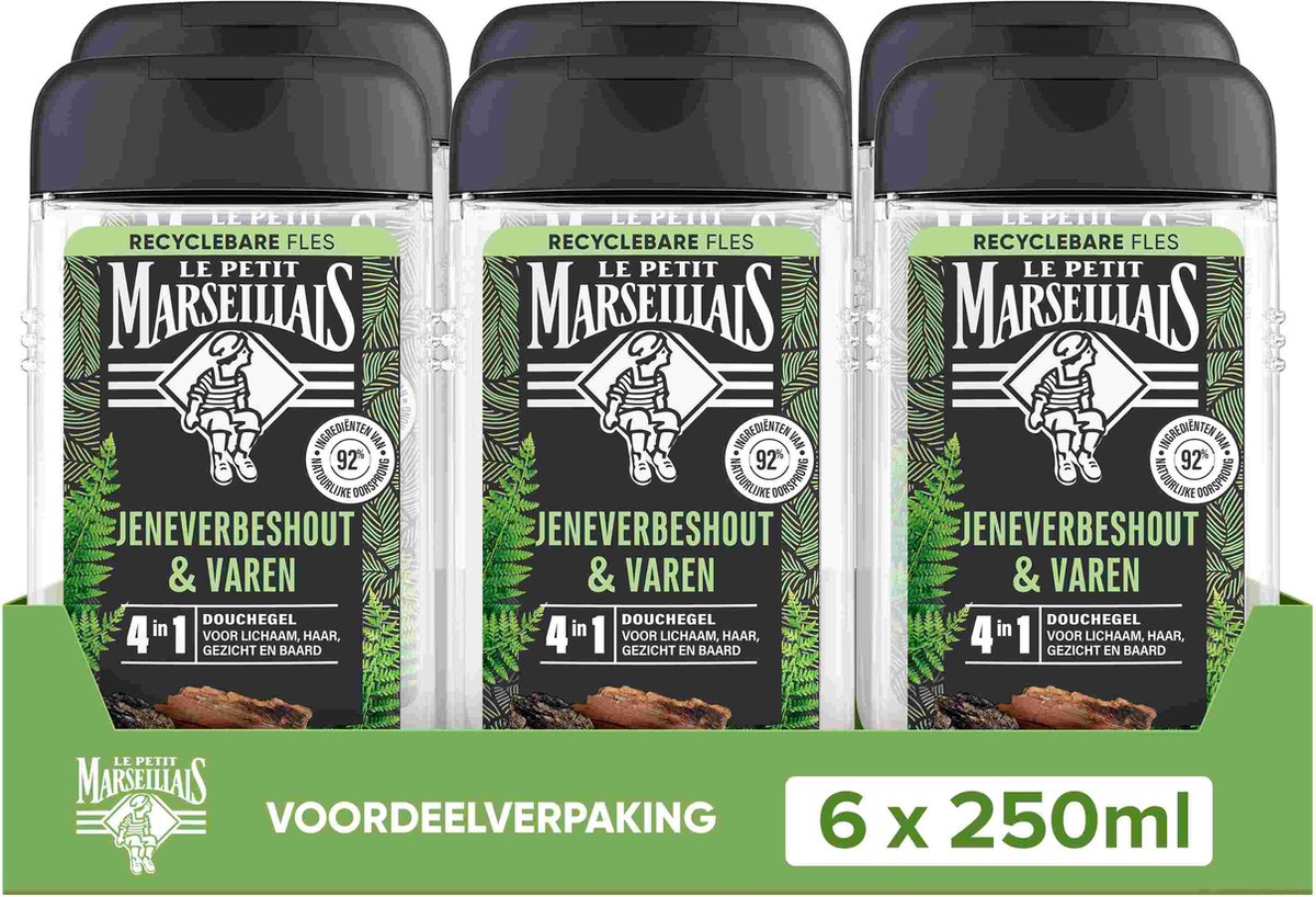 Goedkoopste Le Petit Marseillais 4in1 douchegel voordeelverpakking - jeneverbeshout en varen - biologisch afbreekbare formule - 6x250 ml