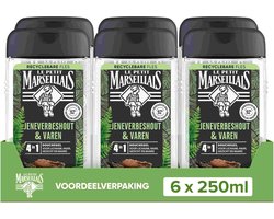 Le Petit Marseillais 4in1 douchegel voordeelverpakking - jeneverbeshout en varen - biologisch afbreekbare formule - 6x250 ml