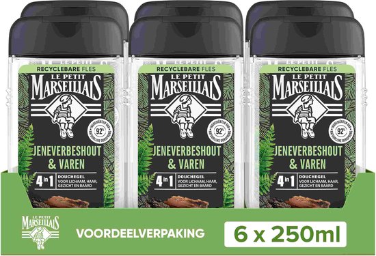 Le Petit Marseillais Refreshing Bois de Cade & Fougère, Shower Gel , 250ml - Lot de 6