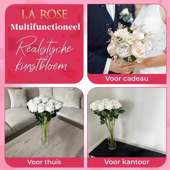 LA ROSE - Set de 15 roses - Roses Witte - Fleurs artificielles - Fleurs en soie