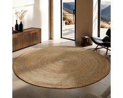 tectake® Handgeweven tapijt - Duurzaam en onderhoudsvriendelijk vloerkleed - Rond - Jute naturel - Verkrijgbaar in verschillende maten - Natuurlijk - Ø 200 cm