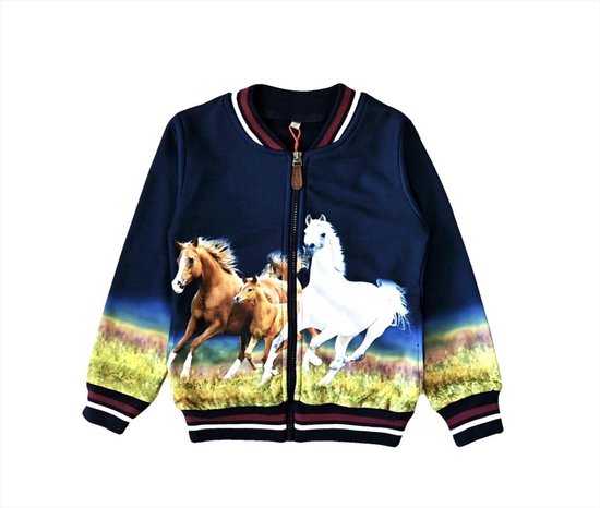 Gilet S&C avec chevaux au galop - cheval - veste - Bleu foncé - 134/140