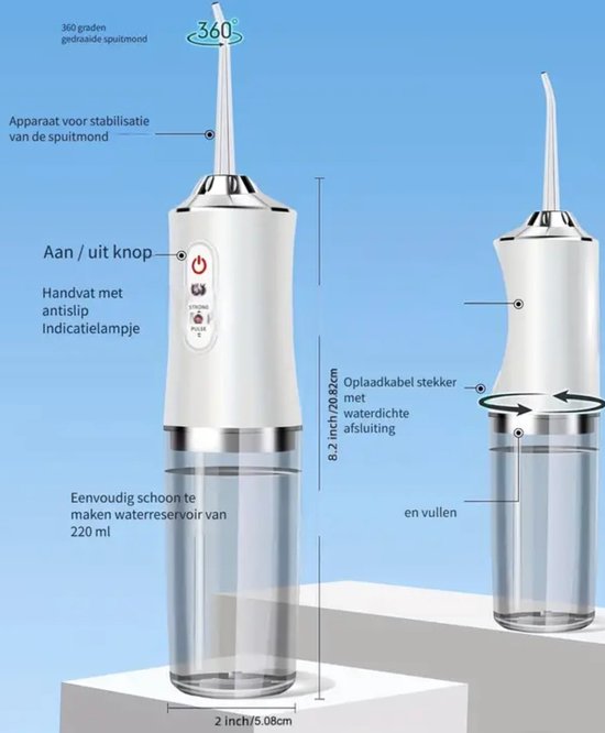 Blomz Waterflosser - Draadloos - Wit - Complete Set - 4 Opzetstukken - 3 Standen -Flosapparaat - Elektrische Monddouche - Werkt zoals Waterpik -