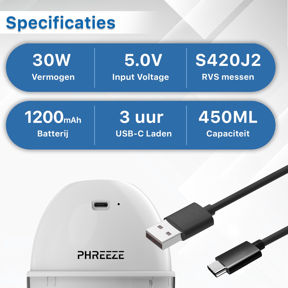 Mini Foodprocessor - 450ML - Elektrische Hakmolens - USB-C Oplaadbaar - Kleine Blender - Keukenmachine - Portable Chopper - Hakmolen Elektrisch - Babyvoeding Groente Smoothie Snijder thumbnail 2