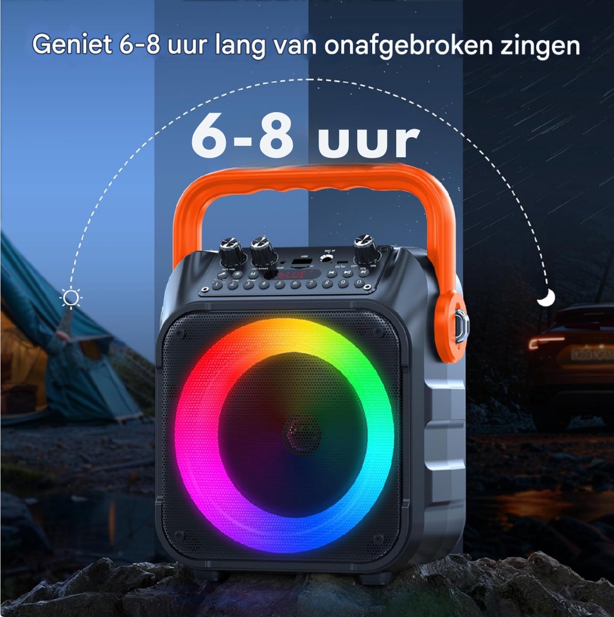 Karaokemachine met 2 Draadloze Microfoons Draagbare Bluetooth Luidspreker met PA-Systeem LED-Verlichting Ondersteunt TF-kaart/USB – Voor Volwassenen en Kinderen