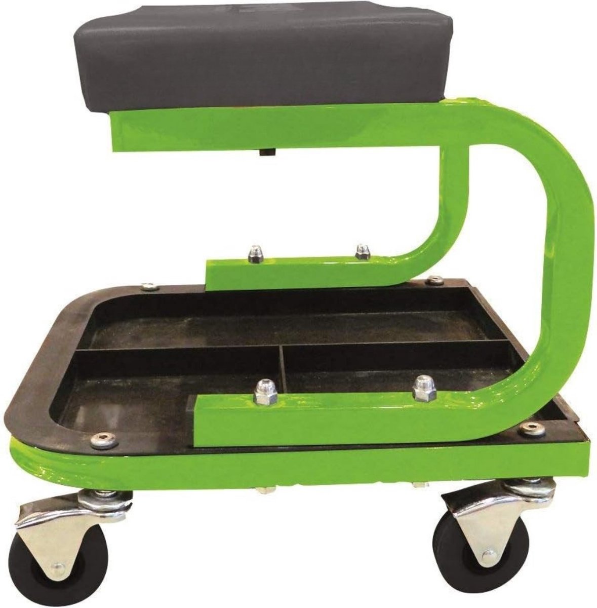 Werkplaatskruk Rolkruk 43 x 39 x 11 cm - Werkplaatsrolstoel - Montagekruk - Garagekruk - Werkplaatswerkkruk Stoelzitting Inclusief Opbergdoos - Groen