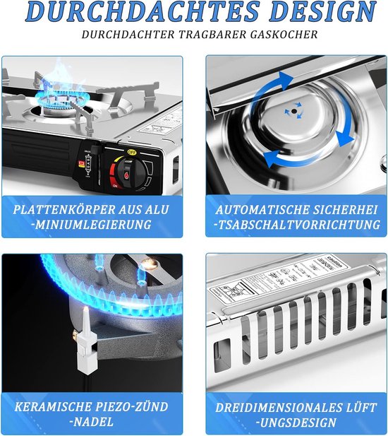 Borvat® - Homelux - Camping Kookstel - Kooktoestel - Kampeer kookstel - Gasstel - Gaspit - Kookplaat - Elektronische ontsteking - 2 Pits - 12 Gasflessen van Borvat — afbeelding 5
