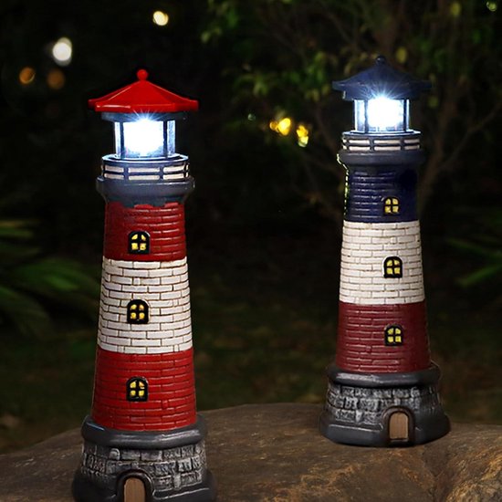 Vuurtoren op zonne-energie met roterende lamp, waterdichte led-tuinvuurtoren, landschapsverlichting, figuurverlichting, wegverlichting voor tuinplaats, verlichting (zwart
