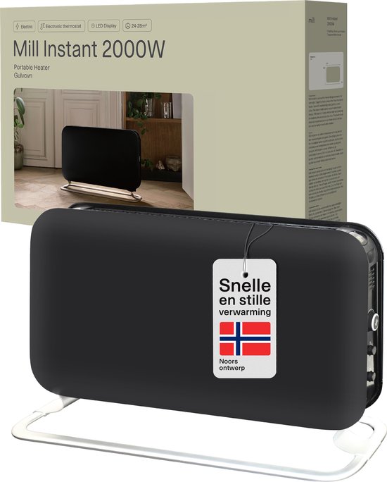 Mill SG2000LED Black - design convectiekachel - 2000 Watt - ventilator - LED display - tot 20m2 - zwart - 5 jaar garantie