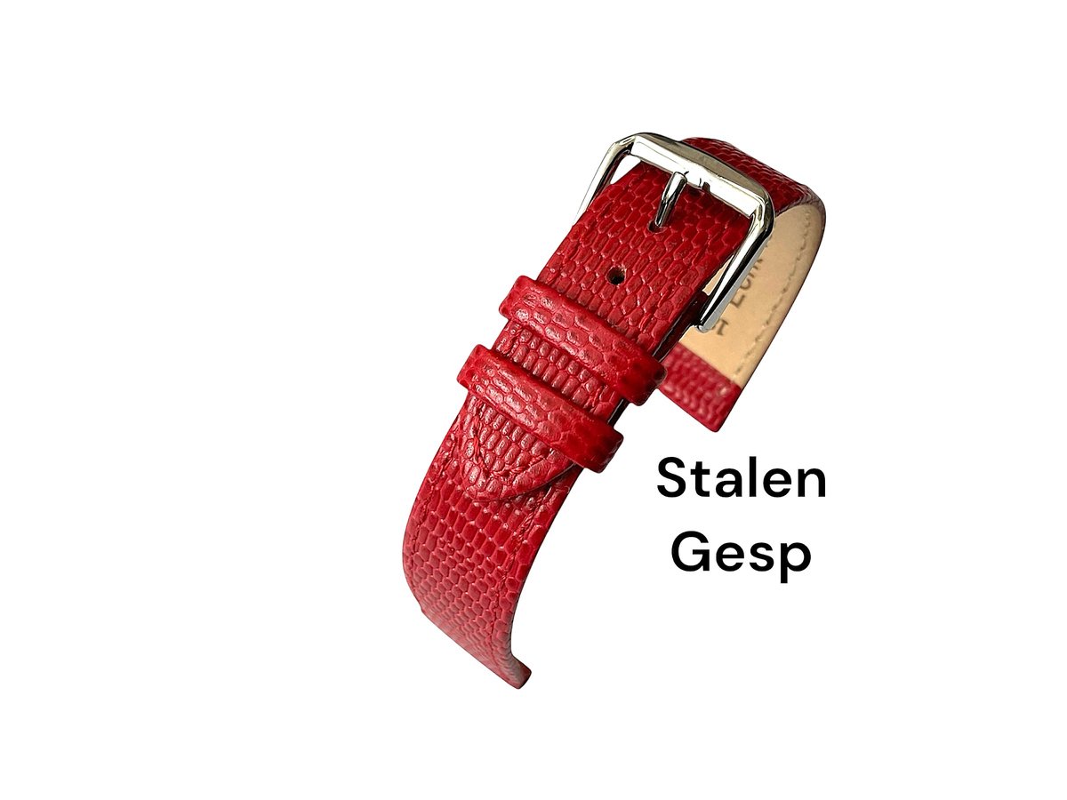 Horlogeband-horlogebandje-10mm-rood -croco-lizard print-echt leer-plat-zilverkleurige gesp-leer-10 mm