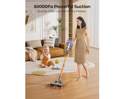 Snoerloze steelstofzuiger - Snoerloze stofzuiger - Stofzuiger - Stokstofzuigers - Stofzuiger - 500W - 50000PA Zuigkracht - met Stofbeker, Uitneembare Batterij