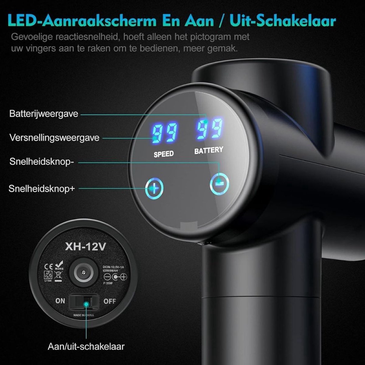 Afbeelding 3 van DailySupplies® Massage Gun Professioneel - Massage Apparaat - Massagegun - Zwart