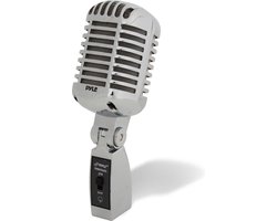 Pyle Microfoon – Microfoon in Vintage Retro Stijl- Karaokemicrofoon- met XLR-kabel - Compatibel met Universele Statieven - Live Optredens -Studio-opnamen-Zilver