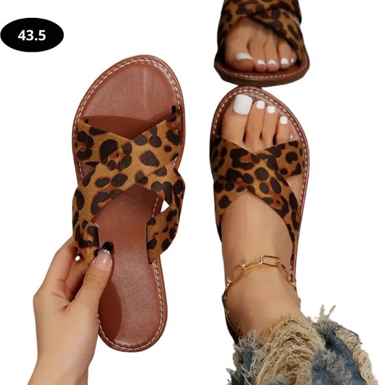Slippers Bovista pour femme - Tongs - Confortables - Été - Imprimé animalier - Pointure 43,5