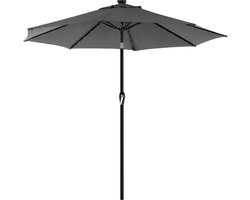 Parasol met LED-zonneverlichting - Zonnescherm - Paraplu - UV-bescherming UPF 50+ - Diameter 3m - Grijs