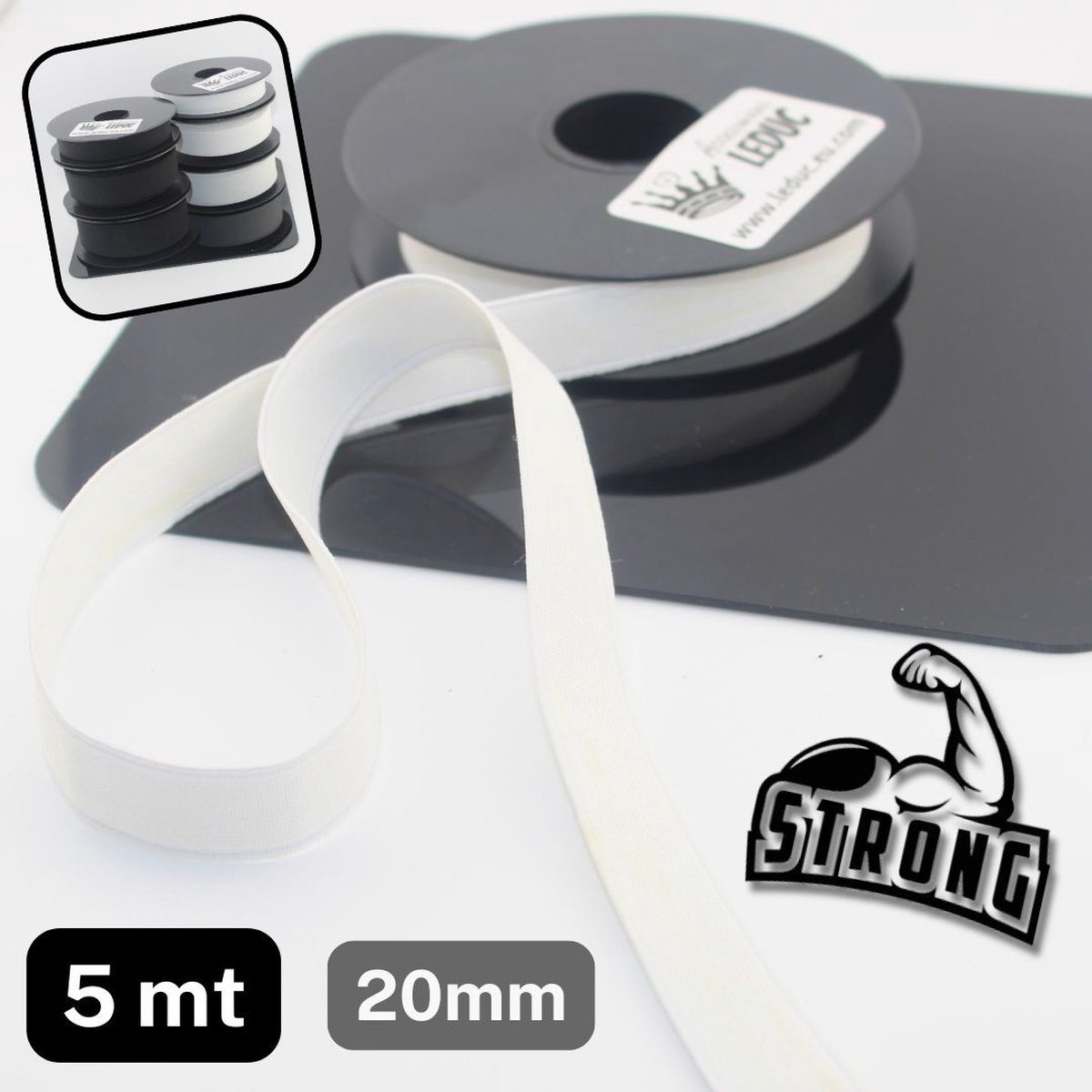 Taillebandelastiek 20 mm – 5 Meter – Extra Stevig Naaielastiek – Wit