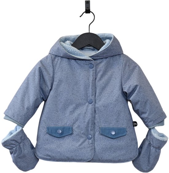 Ducksday - Veste d'hiver pour bébé - Imperméable - Légère - Polaire - Moufles amovibles - Enfant - Unisexe - Bleu Jeans - Joe - Taille 80