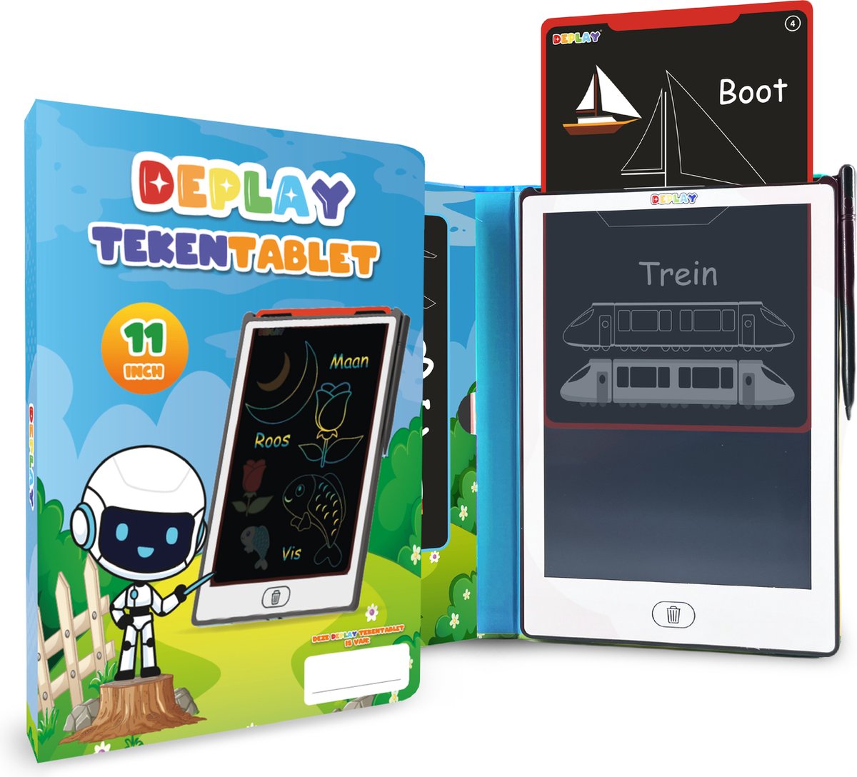 DEPLAY Tekentablet 11 inch - Educatief Speelgoed - LCD Tekentablet - Kindertablet - Teken Tablet Kinderen - Tekentablets - Eerste Woordjes Leren - Drawing Tablet - Schrijfbord - Tekenbord - 3 tot 8 jaar - Geel Wit - STEM Speelgoed