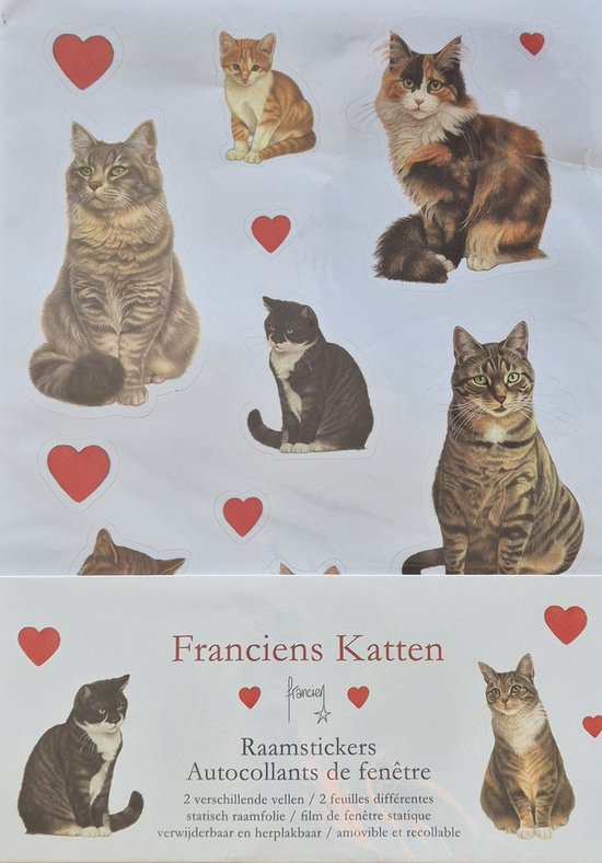 Franciens Katten raamstickers: 2 vellen met katten en harten.